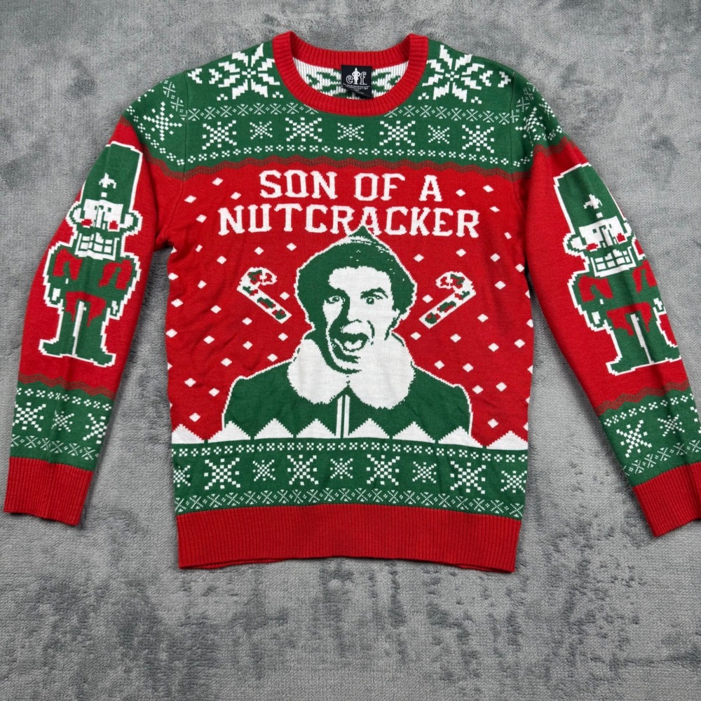 Elf Buddy The Elf Son Of A Nutcracker Ugly Christmas Sweater Red Green Small